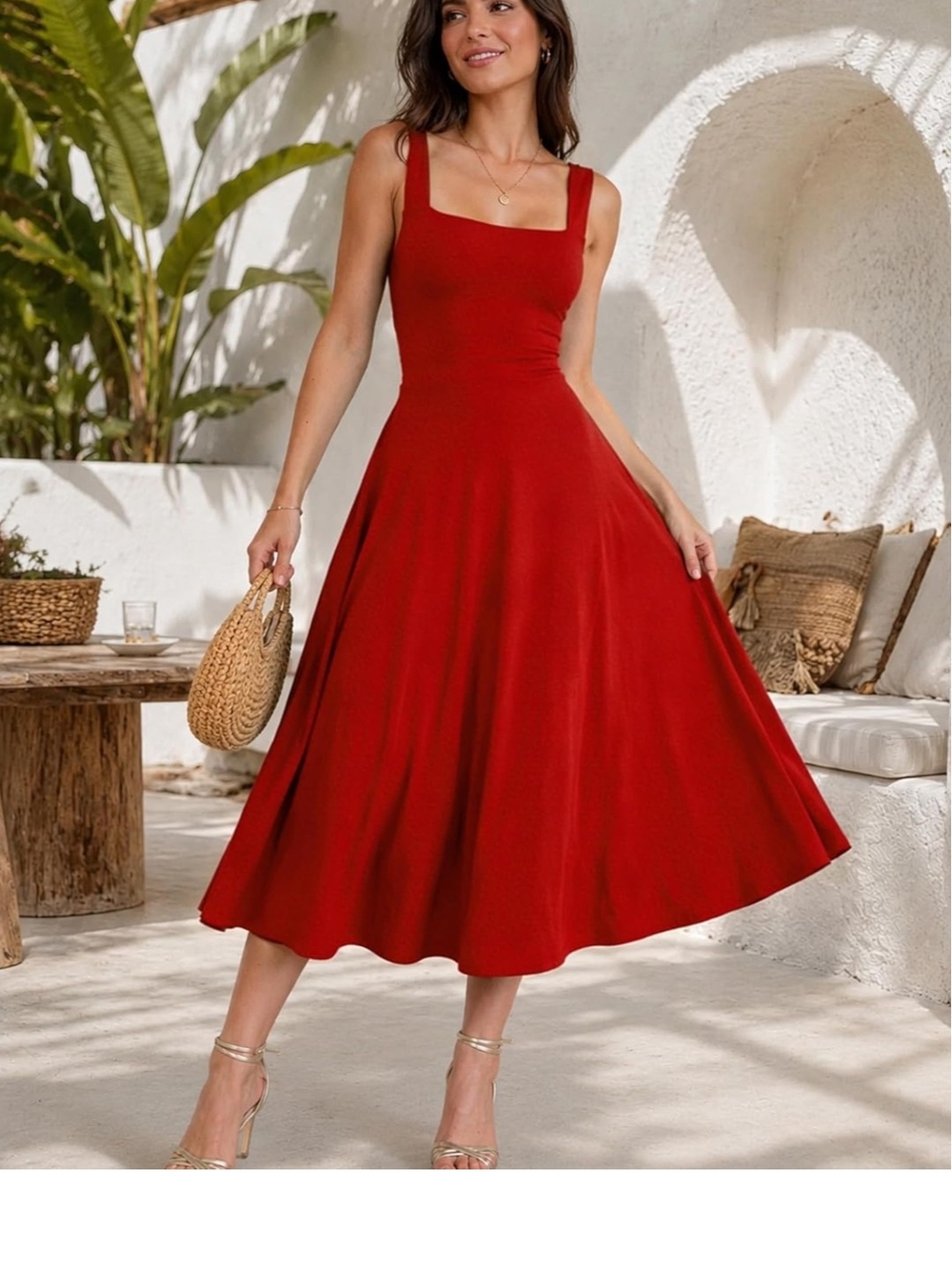 OYS Red Midi A-line Dress Medium